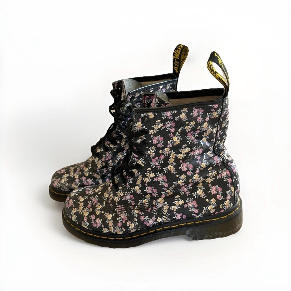 Dr Martens 1460 Pascal Mini Tydee Black Leather Floral Rare Boots Size Uk 6 US 8 - Picture 1 of 8